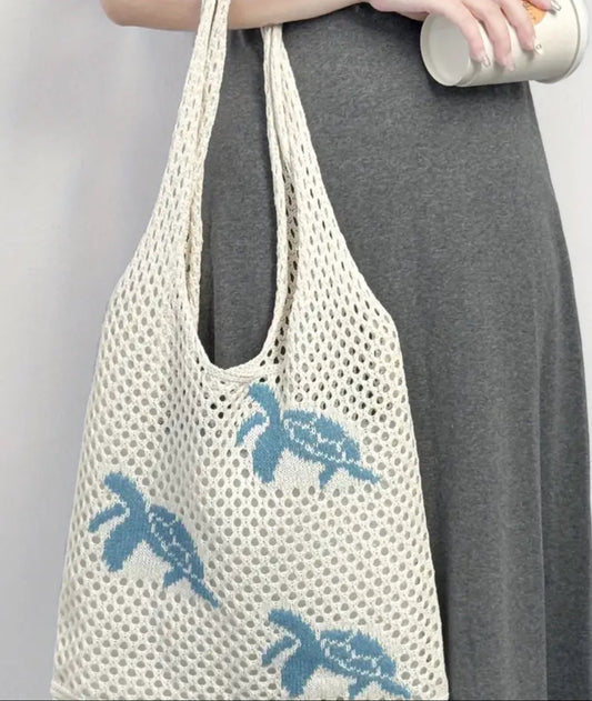 Hollow Knitted Women Handheld Beach Bag.
