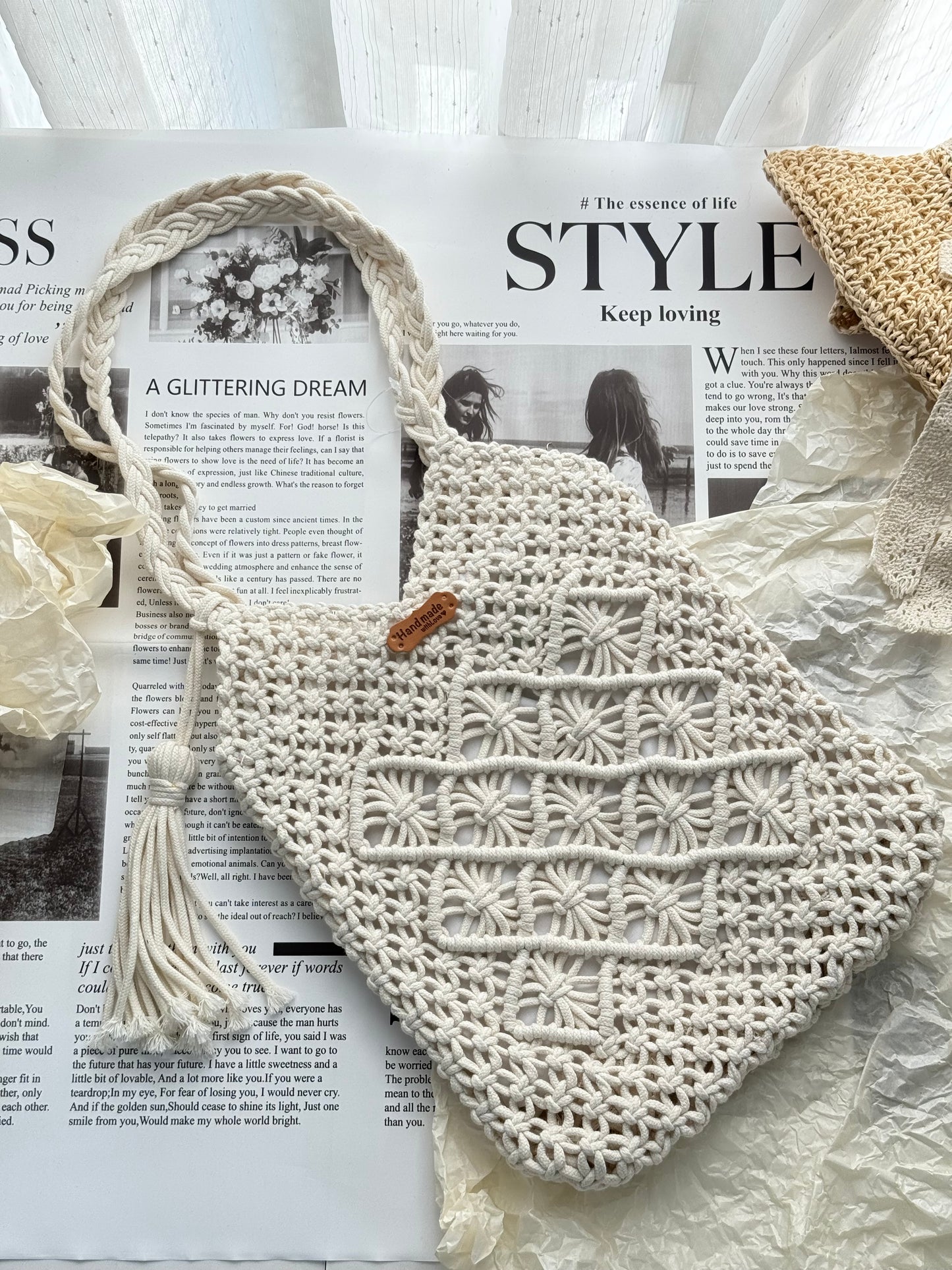 White Pattern Crochet Handmade Bag