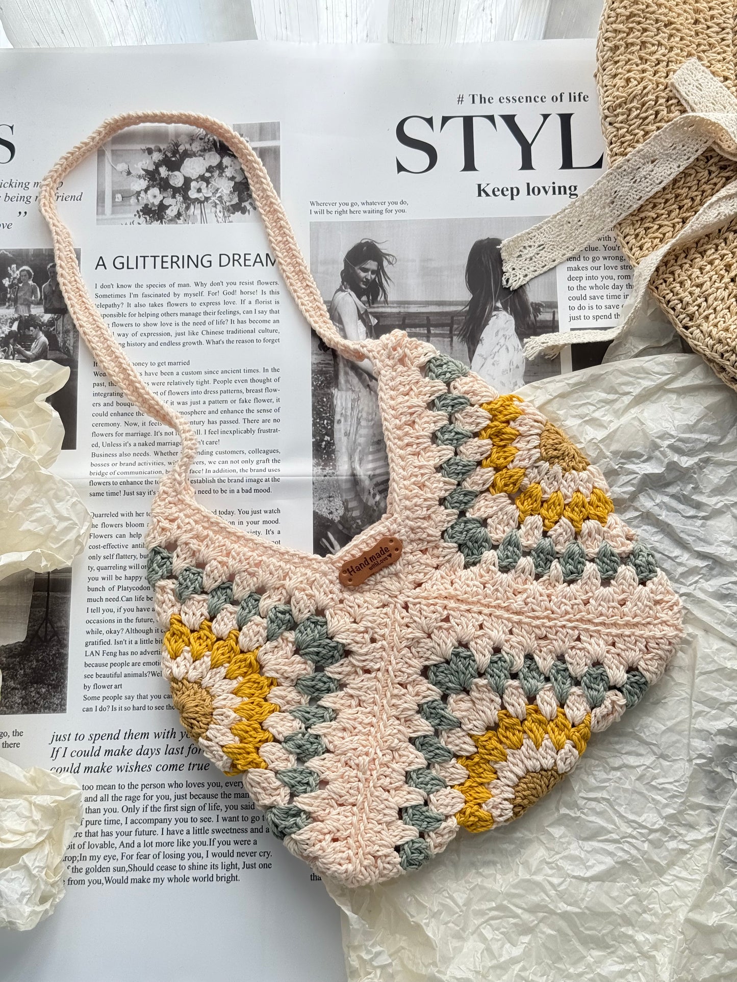 Blush Pink Flower Handmade Crochet bag