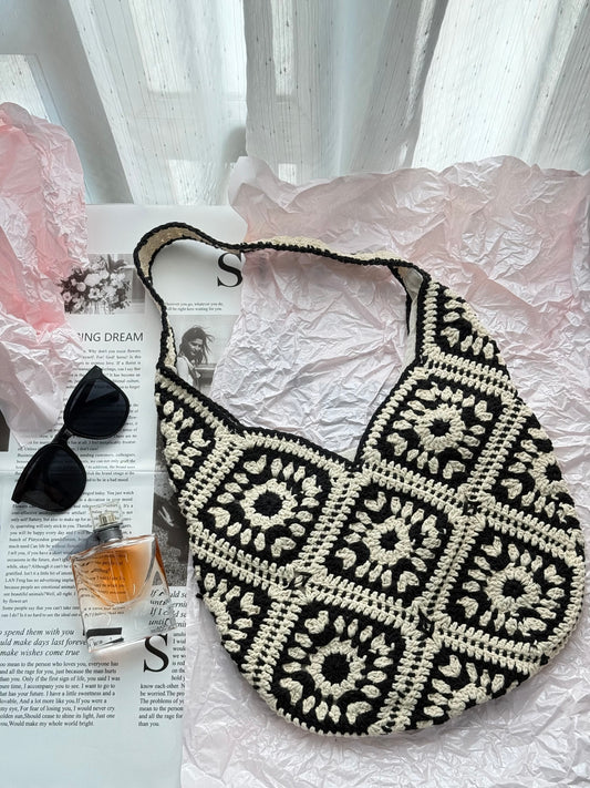 Black/White Pattern Handmade Crochet bag