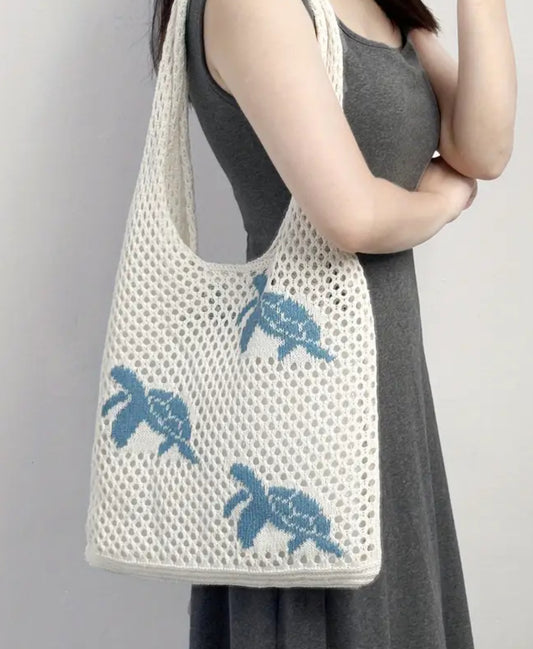 Hollow Knitted Women Handheld Beach Bag.