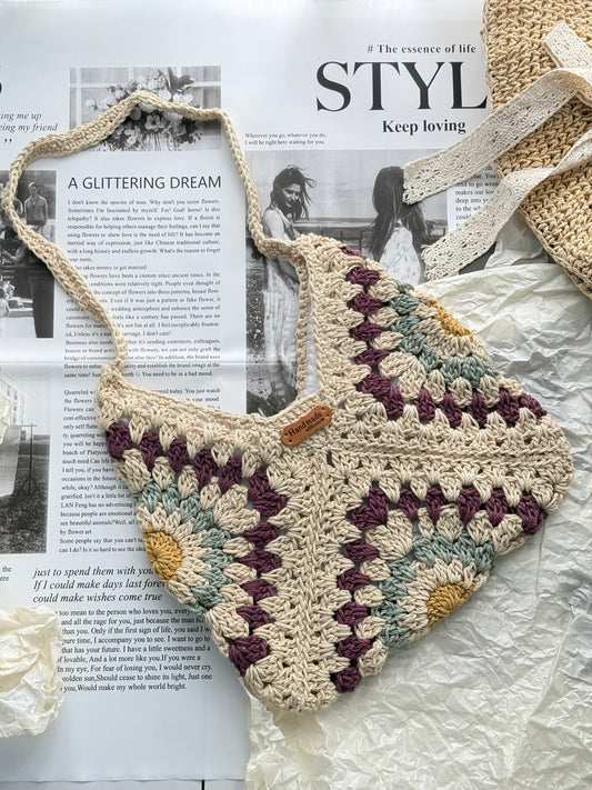 Sand Purple Flower Handmade Crochet bag