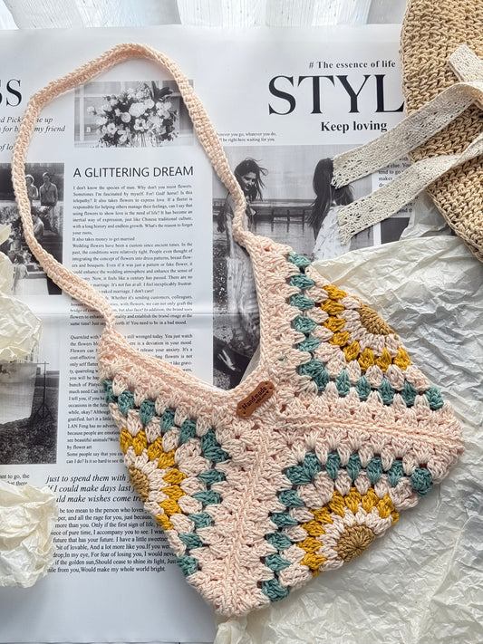 Peach Flower Handmade Crochet bag