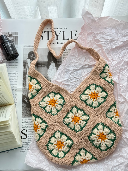 Rose Pink Flower Crochet bag