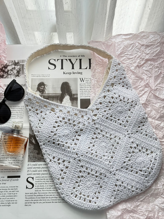 White Pattern Handmade Crochet bag