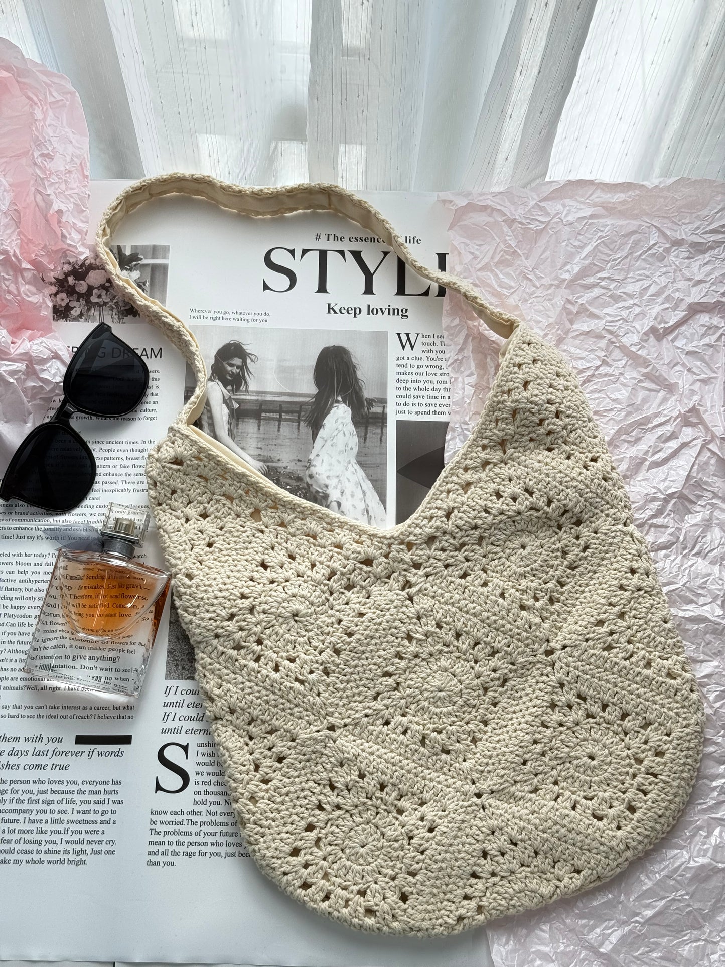 White Pattern Handmade Crochet bag