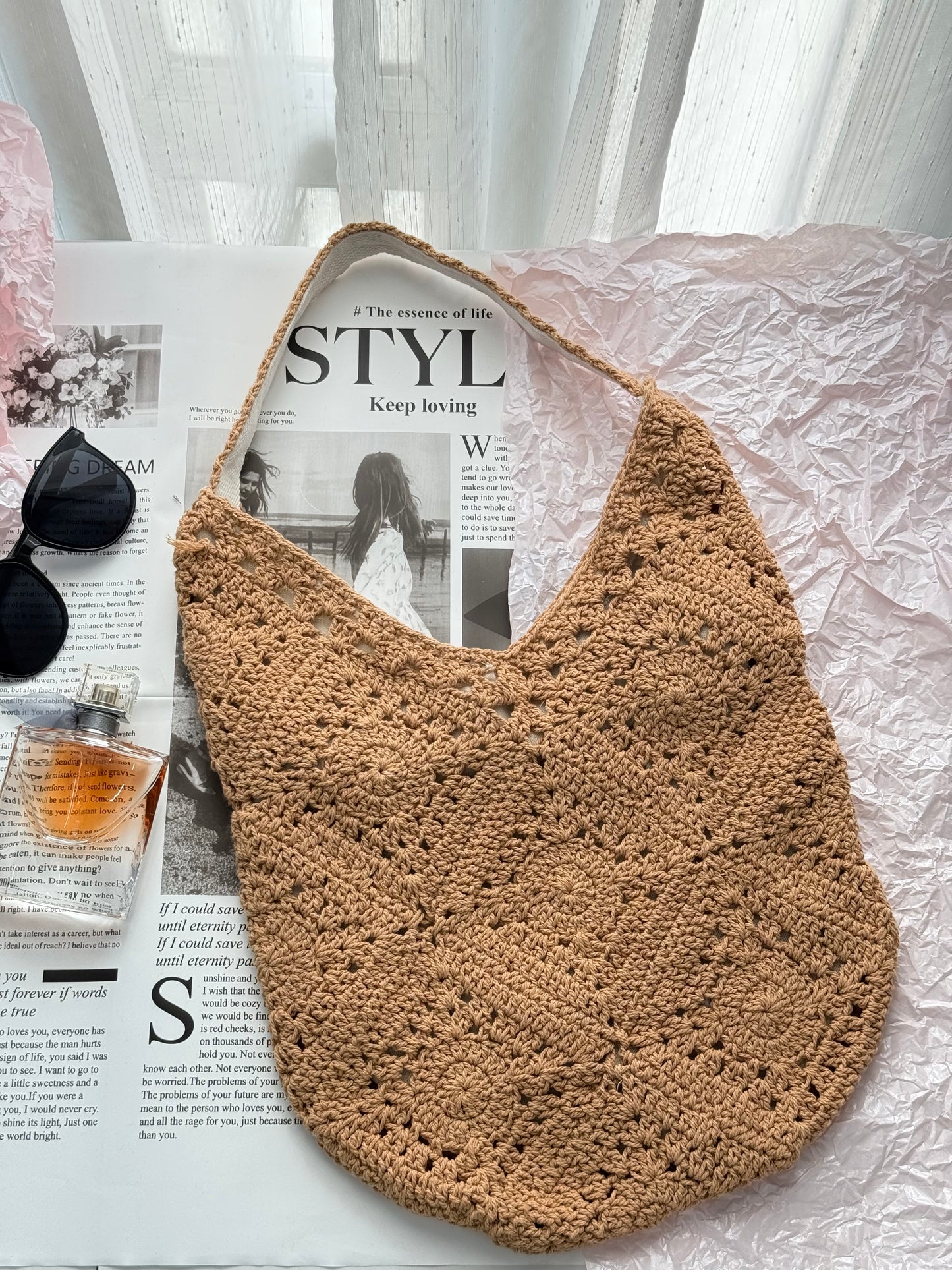 White Pattern Handmade Crochet bag