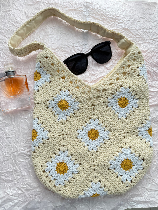 Cream Flower Handmade Crochet bag
